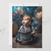 宇宙水彩写真少年1歳の誕生日 サンキューカード (裏面)