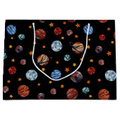 宇宙水彩惑星と星 ラージペーパーバッグ (正面)