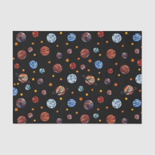 宇宙水彩惑星と星 薄葉紙 (正面)