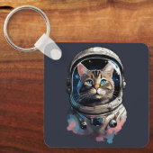 宇宙水彩画の宇宙飛行士の猫 キーホルダー (正面)