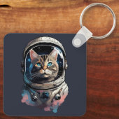 宇宙水彩画の宇宙飛行士の猫 キーホルダー (裏面)