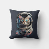 宇宙水彩画の宇宙飛行士の猫 クッション (正面)
