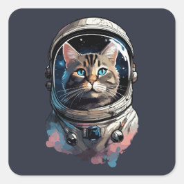 宇宙水彩画の宇宙飛行士の猫 スクエアシール