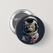 宇宙水彩画の宇宙飛行士の猫 缶バッジ (正面&裏面)
