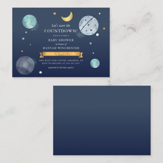 宇宙水彩赤ちゃんシャワー招待状 ノートカード (正面/裏面)