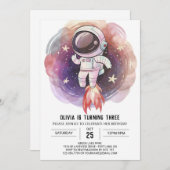 宇宙水色魔法宇宙飛行士誕生日 招待状 (正面/裏面)
