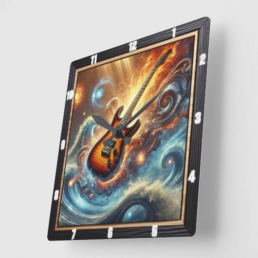 宇宙波の中のエレクトリックギター スクエア壁時計 (傾斜)