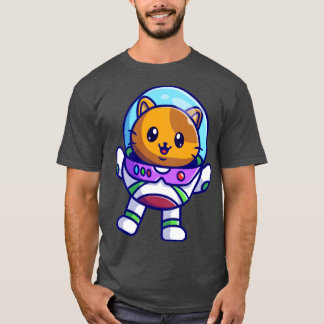 宇宙漫画に浮かぶ、かわいい宇宙飛行士の猫 Tシャツ