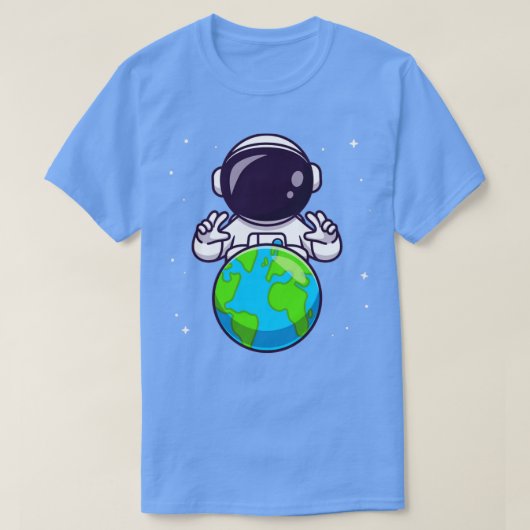 宇宙漫画に登場する地球と可愛い宇宙飛行士 Tシャツ (デザイン正面)