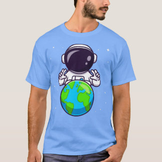 宇宙漫画に登場する地球と可愛い宇宙飛行士 Tシャツ