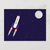 宇宙漫画アートの赤と白のロケット ポストカード (正面)