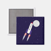 宇宙漫画アートの赤と白のロケット マグネット (正面/裏面)