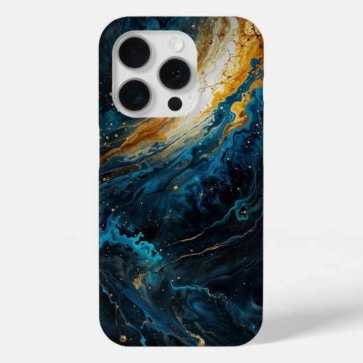 宇宙爆発ブルーと金ゴールド抽象芸術 Case-Mate iPhoneケース (裏面)