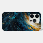 宇宙爆発ブルーと金ゴールド抽象芸術 Case-Mate iPhoneケース (裏面 (横))