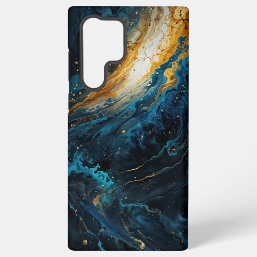 宇宙爆発ブルーと金ゴールド抽象芸術 SAMSUNG GALAXYケース (裏面)