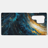 宇宙爆発ブルーと金ゴールド抽象芸術 SAMSUNG GALAXYケース (裏面横)