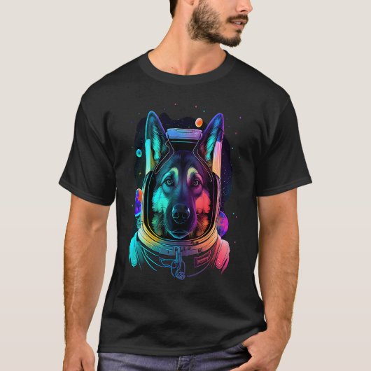 宇宙犬のドイツのクール羊飼いおもしろいC Tシャツ (正面)