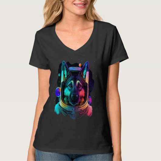 宇宙犬のドイツのクール羊飼いおもしろいC Tシャツ (正面)