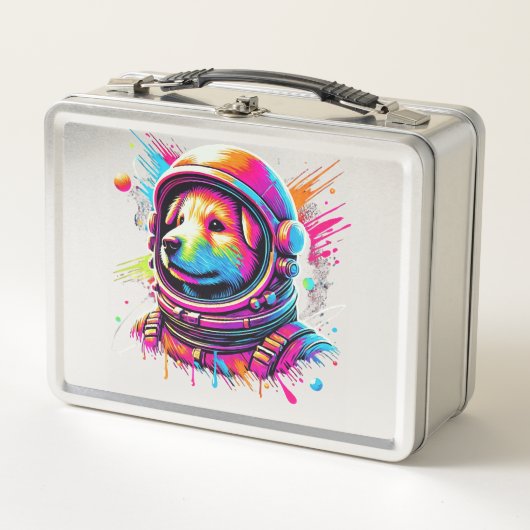 宇宙犬好きデザイン メタルランチボックス (正面)