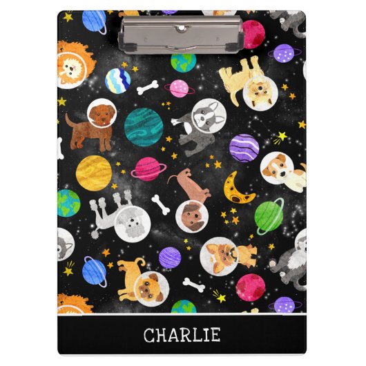 宇宙犬水彩宇宙飛行士の子犬 クリップボード (正面)
