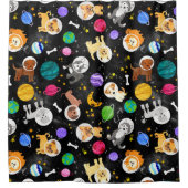 宇宙犬水彩宇宙飛行士の子犬 シャワーカーテン (正面)