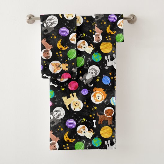 宇宙犬水彩宇宙飛行士の子犬 バスタオルセット (インサイチュ)