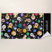 宇宙犬水彩宇宙飛行士の子犬 ビーチタオル (正面)