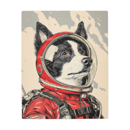 宇宙犬：レトロSci-Fi宇宙飛行士の犬 メタルプリント