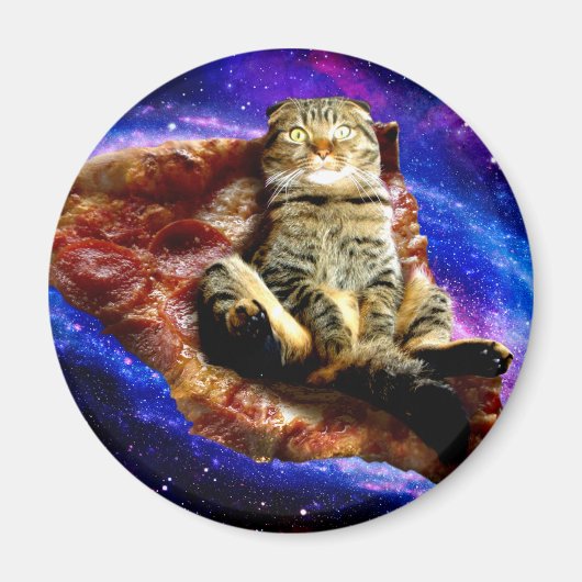 宇宙猫がピザの上に寝ている マグネット (正面)