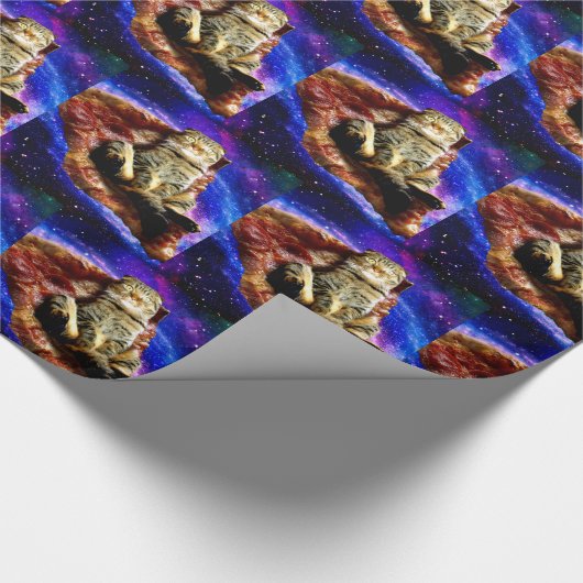 宇宙猫がピザの上に寝ている ラッピングペーパー (角)