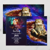 宇宙猫がピザの上に寝ている 招待状 (正面/裏面)