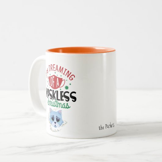 宇宙猫がマスクなしのクリスマスを夢見る |おもしろい | ツートーンマグカップ (正面左)