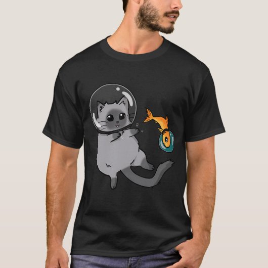 宇宙猫と宇宙魚 Tシャツ (正面)
