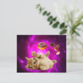 宇宙猫と飛んでいるドーナツ ポストカード (スタンド正面)