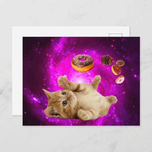 宇宙猫と飛んでいるドーナツ ポストカード (正面/裏面)