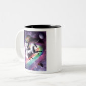 宇宙猫に乗る一角獣-レーザー、タコス、虹 ツートーンマグカップ (正面左)