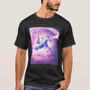 宇宙猫のユニコーン乗り物 レーザータコスと虹 Tシャツ