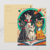 宇宙猫の冒険への扉を開く読書 ポストカード (正面/裏面)