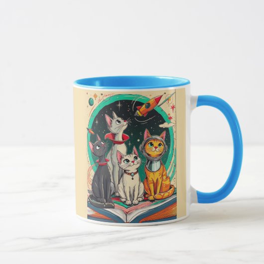宇宙猫の冒険への扉を開く読書 マグカップ (右)