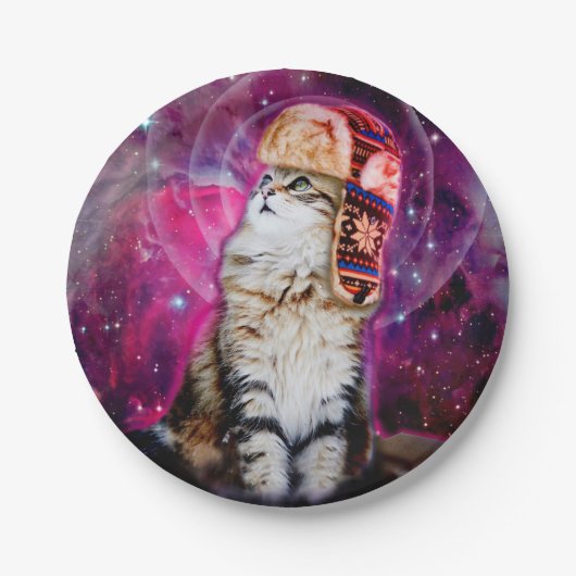 宇宙猫の帽子をかぶっロシアのた帽子 ペーパープレート (正面)