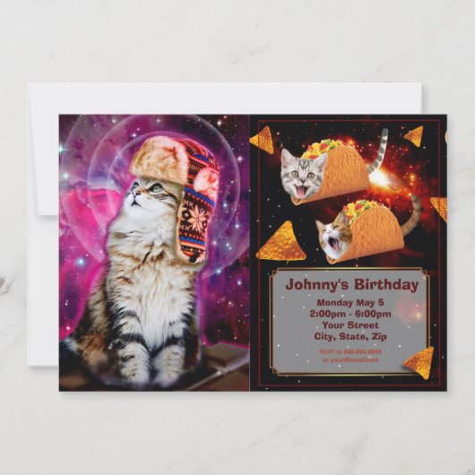 宇宙猫の帽子をかぶっロシアのた帽子 招待状 (正面)