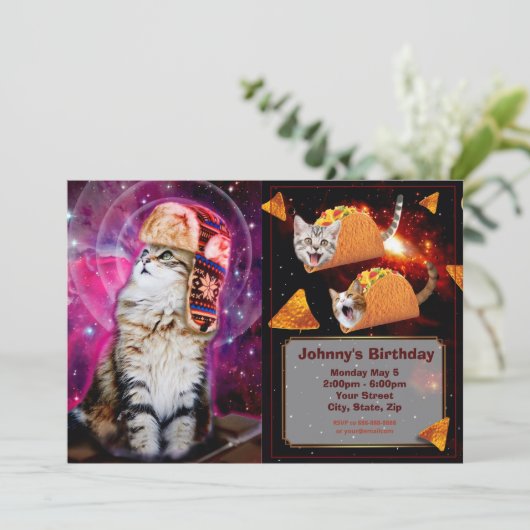 宇宙猫の帽子をかぶっロシアのた帽子 招待状 (スタンド正面)