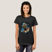 宇宙猫の恐竜Tレックス乗り物1 Tシャツ (正面フル)