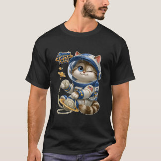 宇宙猫の昼寝 かわいい宇宙飛行士の子猫と毛糸の惑星 Tシャツ