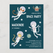 宇宙猫の1歳の誕生日パーティーの招待状 ポストカード (正面)