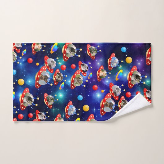 宇宙猫エイリアン宇宙船UFO Sci-fiシーン バスタオルセット (ハンドタオル)