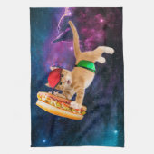 宇宙猫キャップとファニーパック キッチンタオル (縦)