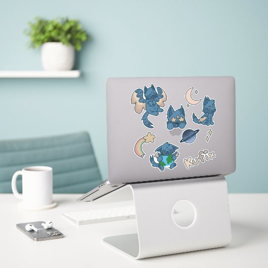 宇宙猫シール シール (デスク上のノートパソコン)