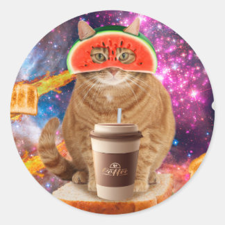 宇宙猫スイカめがね ラウンドシール