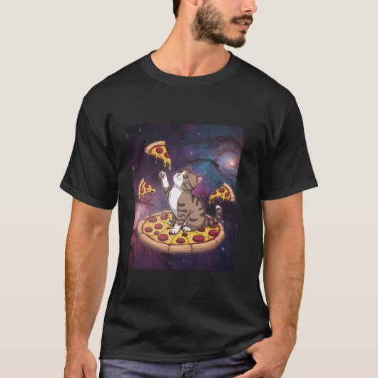 宇宙猫ピザレインボーキャット銀河系かわいい子猫インS Tシャツ (正面)